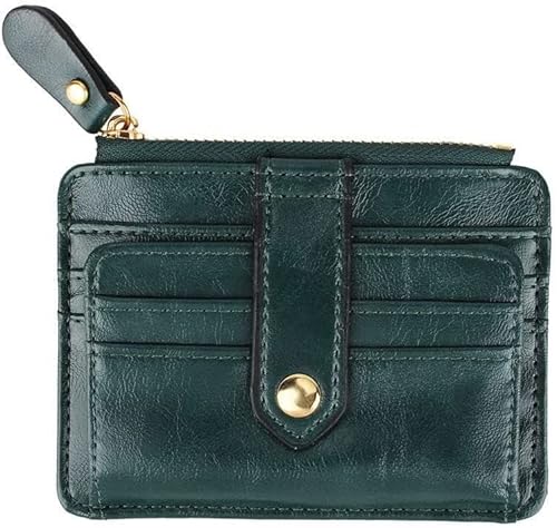 Abzeichenklammer, Seil aufhängen, 1PC Mini-PU-Leder-Kreditkartenhalter-Abdeckung Reißverschluss Haspe Frauen Männer Kleine ultradünne Brieftasche Organizer Fall Paket Geldbörse (Color : G)(Dark Green) von MERRIYARD