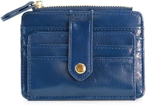 Abzeichenklammer, Seil aufhängen, 1PC Mini-PU-Leder-Kreditkartenhalter-Abdeckung Reißverschluss Haspe Frauen Männer Kleine ultradünne Brieftasche Organizer Fall Paket Geldbörse (Color : G)(Dark Blue) von MERRIYARD