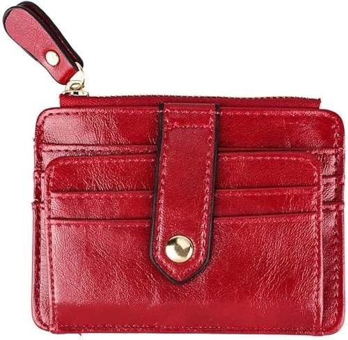 Abzeichenklammer, Seil aufhängen, 1PC Mini-PU-Leder-Kreditkartenhalter-Abdeckung Reißverschluss Haspe Frauen Männer Kleine ultradünne Brieftasche Organizer Fall Paket Geldbörse (Color : G)(Wine Red) von MERRIYARD
