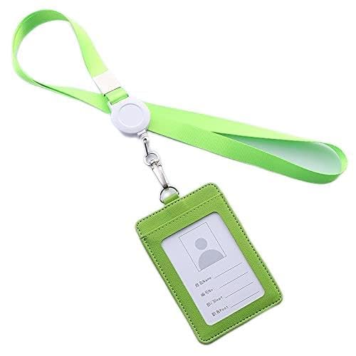 MERRIYARD Abzeichenklammer, Seil aufhängen, Einziehbare Lanyards Ausweishalter Leder Bank Bus Pass Kartenetui Abdeckung Männer Frauen Bank Kreditkartenhalter Riemen Kartenhalter (Color : Red)(Green) von MERRIYARD
