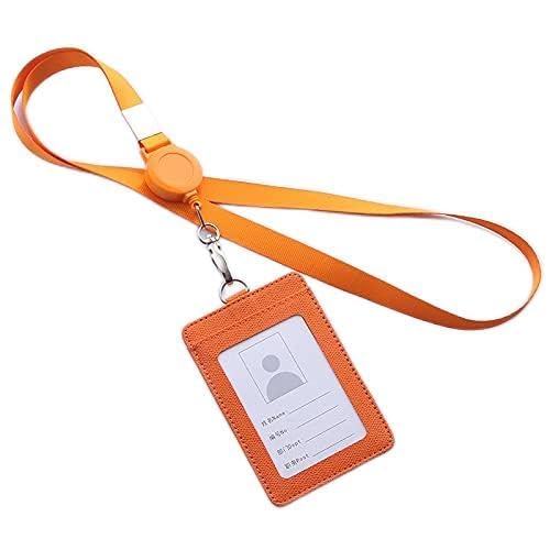 MERRIYARD Abzeichenklammer, Seil aufhängen, Einziehbare Lanyards Ausweishalter Leder Bank Bus Pass Kartenetui Abdeckung Männer Frauen Bank Kreditkartenhalter Riemen Kartenhalter (Color : Red)(Orange) von MERRIYARD