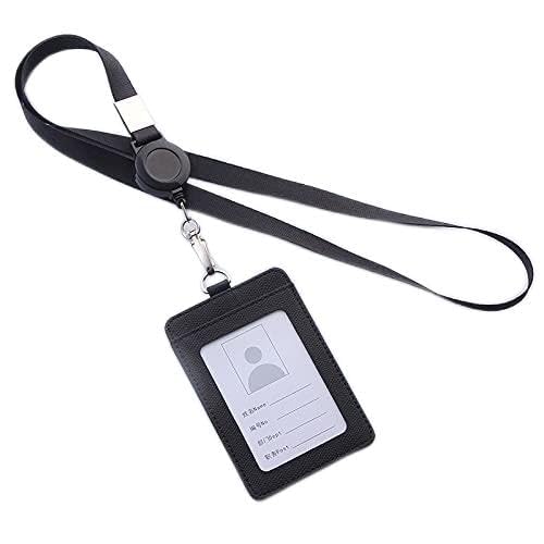 MERRIYARD Abzeichenklammer, Seil aufhängen, Einziehbare Lanyards Ausweishalter Leder Bank Bus Pass Kartenetui Abdeckung Männer Frauen Bank Kreditkartenhalter Riemen Kartenhalter (Color : Red)(Black) von MERRIYARD