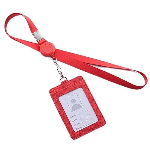 MERRIYARD Abzeichenklammer, Seil aufhängen, Einziehbare Lanyards Ausweishalter Leder Bank Bus Pass Kartenetui Abdeckung Männer Frauen Bank Kreditkartenhalter Riemen Kartenhalter (Color : Red)(Red) von MERRIYARD