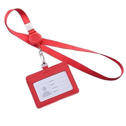 MERRIYARD Abzeichenklammer, Seil aufhängen, Einziehbare Lanyards Ausweishalter Leder Bank Bus Pass Kartenetui Abdeckung Männer Frauen Bank Kreditkartenhalter Riemen Kartenhalter (Color : Red)(Red 01) von MERRIYARD