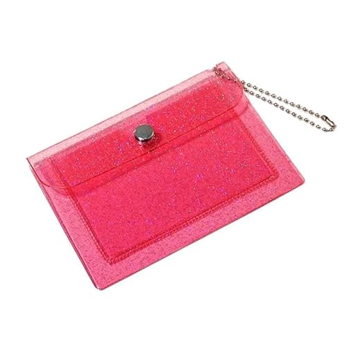 MERRIYARD Abzeichenklammer, Seil aufhängen, Mode Transparent PVC Frauen Kartenetui Visitenkartenhalter Männer Kreditkartentasche Id Karte Mini Brieftasche Mädchen Münze Purs (Color : Clear)(Rose Red) von MERRIYARD