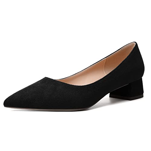 MERRORI Damen Pumps mit spitzem Zehenbereich, Wildleder, zum Reinschlüpfen, klobiger niedriger Absatz, 3,8 cm, Schwarz, 37.5 EU MERRORI Damen Pumps mit spitzem Zehenbereich, Wildleder, zum Reinschlüpfen, klobiger niedriger Absatz, 3,8 cm, Schwarz, 37.5 EU von MERRORI