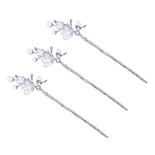 3St Haarnadel Haarspangen Haarklammer Perlenhaarstäbchen Haarstäbchen für Brötchen Essstäbchen aus Metall Blumenhaarstäbchen Haardekore Pflaume Bossom Haarschmuck Spaziergang Damen von MERRYHAPY