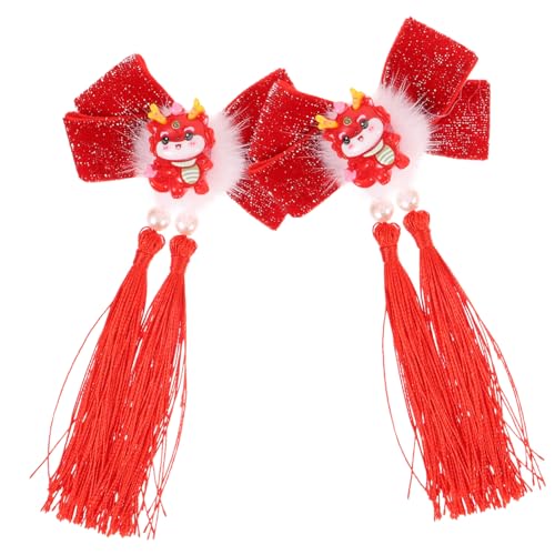 MERRYHAPY 1 Paar Damen Haarklammern mit Drachen und Quasten Design Rot für Hochzeiten Neujahr und Besondere Anlässe Leicht Bequem und von MERRYHAPY