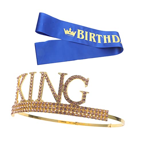 MERRYHAPY Herren-kronen-schärpen-set Mit Strasssteinen Geburtstags-königskrone Für Party Cosplay Requisiten von MERRYHAPY