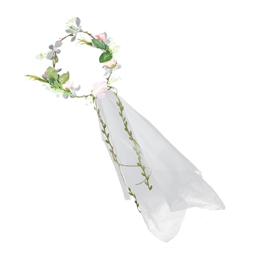 MERRYHAPY Braut Blumenkranz Stirnband Mit Schleier Für Damen Girlanden Haarschmuck Für Hochzeit Festivals Fotografie von MERRYHAPY