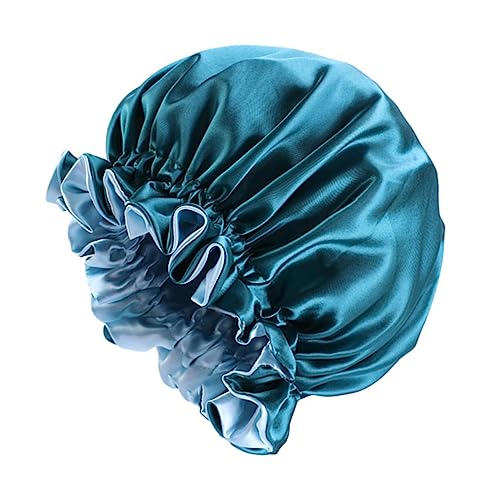 MERRYHAPY Doppellagige Satin-schlafmütze Für Damen Große Runde Mütze Nachtmütze Aus Satin Schönheitsmütze Zum Schlafen Hauben Für Frauen Pfauenblau von MERRYHAPY