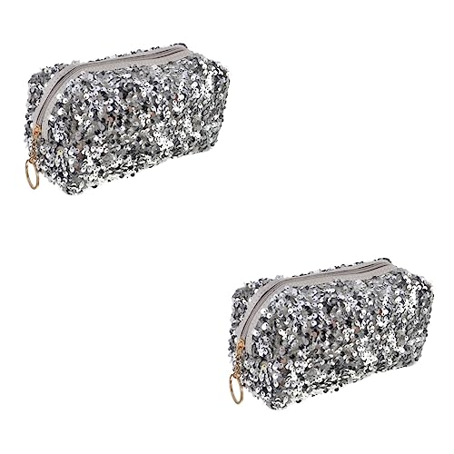 MERRYHAPY 2 STK Pailletten-Kosmetiktasche Geldbörsen Schwarze Paillettentasche Geldbeutel Medikamententasche Kreatives Federmäppchen Kosmetische Aufbewahrungstasche Frauen Oxford-Tuch Silver von MERRYHAPY
