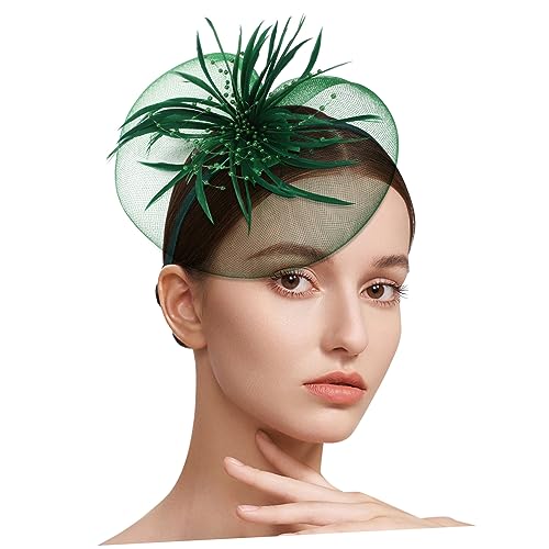 MERRYHAPY 2 Stk Mesh-Feder-Stirnband erröten grüner Fascinator für Frauen Haarklammern für Frauen Zubehör Haarschmuck grün eleganter Federschmuck Federkopfschmuck künstliche Federn Green von MERRYHAPY