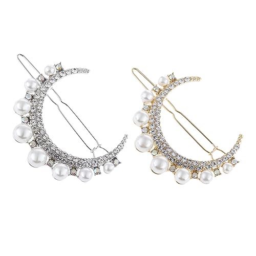 MERRYHAPY 2 Stück Haarklammern mit Strass und Kunstperlen Mond Haarspangen für Damen Haaraccessoires für Festlichkeiten und Besondere Anlässe von MERRYHAPY