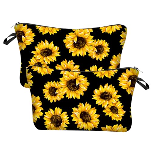 MERRYHAPY 2 Stück Kosmetiktasche Gelb mit Sonnenblumenmotiv Multifunktional Leicht Reißverschlusstasche für Reise toilettenartikel und Makeup Tragbar Robust Vielseitig für Damen und Mädchen von MERRYHAPY