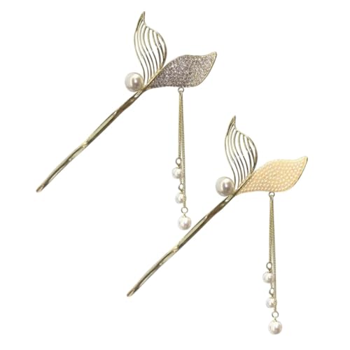 MERRYHAPY 2 Stück Teiliges Dekorative Haarnadeln mit Perlen und Fischschwanz tassel Elegante Haarschmuck stäbchen für Frauen Langlebige Legierung für Haar dutt und Festliche Anlässe von MERRYHAPY