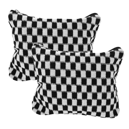 MERRYHAPY 2 Stück Teiliges Karierte Kosmetiktasche Große Kapazität Strapazierfähiges Gestricktes Material Modischer Kontrastfarb-Organizer Leichte Schminktasche für Damen und Schüler für von MERRYHAPY