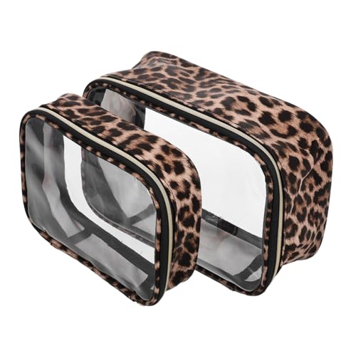 MERRYHAPY 2 Stück Wasserdichter Kulturbeutel Leopard Print Transparent Große Kapazität Reise Kosmetiktasche Damen Leicht Tragbar Organizer Für Urlaub Business Outdoor von MERRYHAPY
