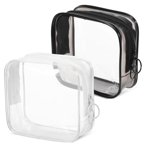 MERRYHAPY 2 Stück wasserdichte Kleine Transparente Make up Taschen mit Reißverschluss PVC Kosmetiktasche Organizer für Reisen Flach Vielseitig für Damen Reise Essentials von MERRYHAPY
