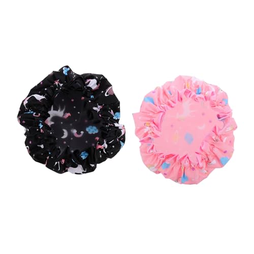 MERRYHAPY 2stücke Doppelschichtige Wasserdichte Einhorn Badekappe Duschhaube Haube Für Damen Nachtschlaf Duschkopfabdeckung von MERRYHAPY