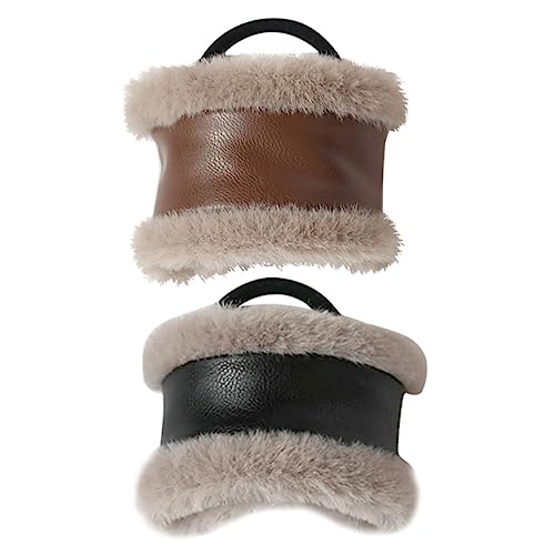 MERRYHAPY 2stücke Pu Leder Pferdeschwanz Halter Elastische Haar Krawatten Plüsch Pferdeschwanz Zubehör Für Mädchen Und Frauen Bei Partys Und Schule von MERRYHAPY