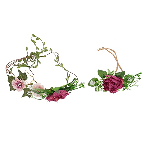 MERRYHAPY 2stücke Kopfschmuck-armbänder-set Blumenkrone Für Braut Blumen-kopfschmuck Floraler Perlenstirnband Perlenarmband Für Hochzeit Stilvoller Kopf Und Handgelenk-schmuck von MERRYHAPY