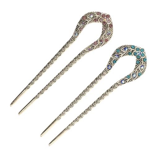 MERRYHAPY 2stücke Vintage Rhinestone Haarstäbchen Doppelte Haarnadel Für Hochsteckfrisuren Haarclips Für Feierlichkeiten Und Alltag von MERRYHAPY