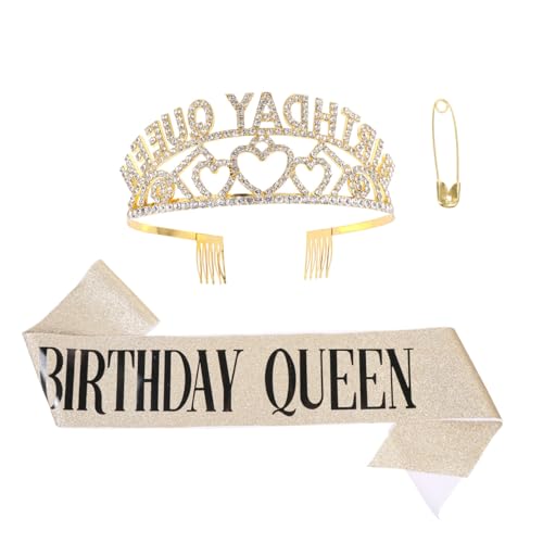 MERRYHAPY 2stücke Krone Haarband Und Geburtstagsfeier Schärpe Mit Buchstaben-druck Dekoration Für Mädchengeburtstagsfeiern Zubehör Für Unvergessliche von MERRYHAPY