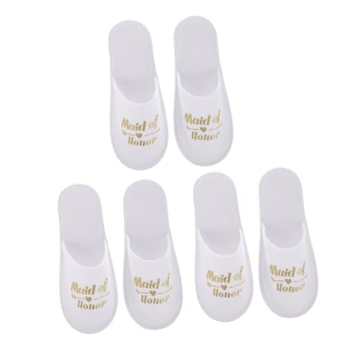 MERRYHAPY 3 Paare Einweg Stoffhausschuhe Goldene Hochzeitsparty Slipper mit Bronzierter Schrift Rutschfest Atmungsaktiv Komfortabel für Braut Gäste Pyjamaparty Spa Hotel Reisen von MERRYHAPY