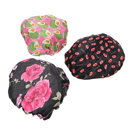 MERRYHAPY 3stücke Wasserdichte Badekappe Für Frauen Elastische Duschkappen Aus Satin Und Peva-material Leicht Und Wiederverwendbar Mit Punktmuster Für Baden Duschen Und Spa von MERRYHAPY