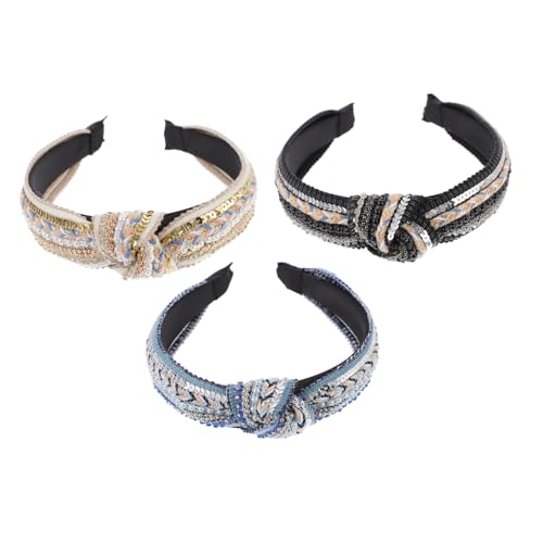 MERRYHAPY 3stücke Stirnband Mit Perlen Und Strass Geknotet Vorne Für Damen Und Mädchen Elastisch Und Komfortabel Für Party Hochzeit Und Alltag von MERRYHAPY