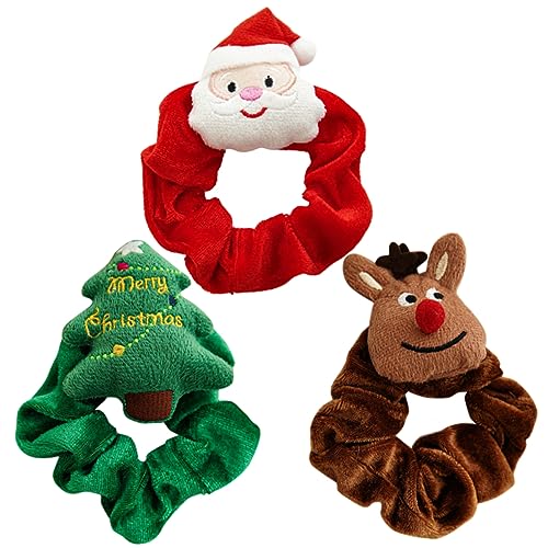 MERRYHAPY 3stücke Teiliges Weihnachts Haargummis Festliche Haaraccessoires Mit Weihnachtsbaum Und Lächelndem Elch Elastische Scrunchies Für Damen Für Feiertagsfeiern Und Tägliches von MERRYHAPY