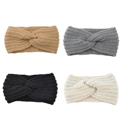 MERRYHAPY 4 STÜCKE Teiliges Warmes Handgestricktes Wollhaarband mit Breitem Geknotetem Design Weiches Stirnband für Damen Angenehmer Ohrenschutz Modisch und Hautfreundlich für Kalte von MERRYHAPY