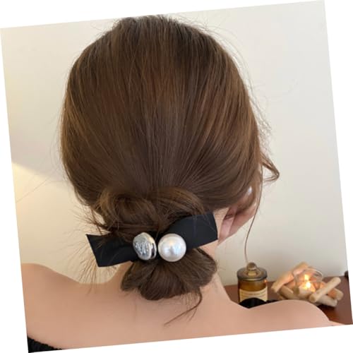 MERRYHAPY 4 Stck Teiliges Haargummi Elastischem Schwarzem Schleifen design und Perlenverzierung Dekorativer Pferdeschwanzhalter für Mädchen und Frauen Geeignet für Party Alltag von MERRYHAPY