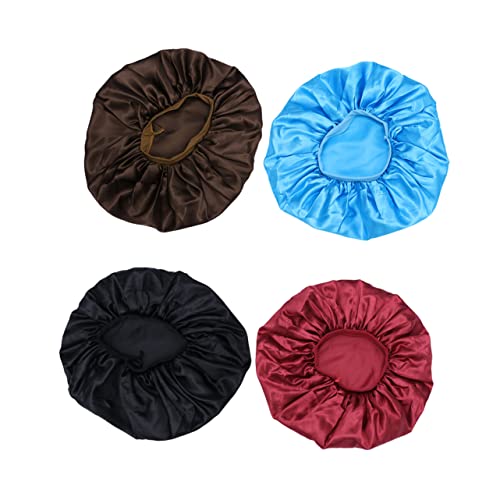 MERRYHAPY 4stücke Damen Schlafhaube Stilvolle Schlafmütze Satin Nachtmütze Mit Elastischem Band Für Besseren Schlaf Und Haarschutz in Schwarz Weinrot Braun von MERRYHAPY