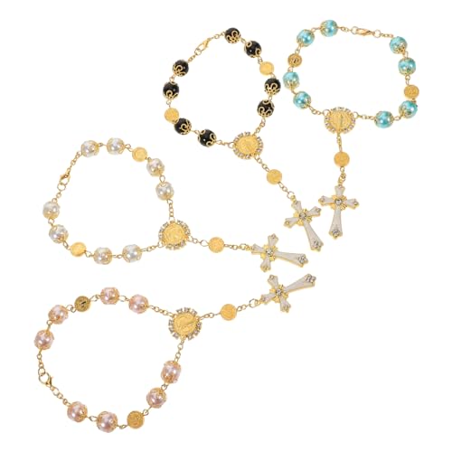 MERRYHAPY 4stücke Rosenkranzarmband Gebetsperlen Religiöser Schmuck Handarbeit Perlenplatzierung Detailarbeit Kreuz Anhänger Yoga Gebet Inspirierende Anlässe von MERRYHAPY