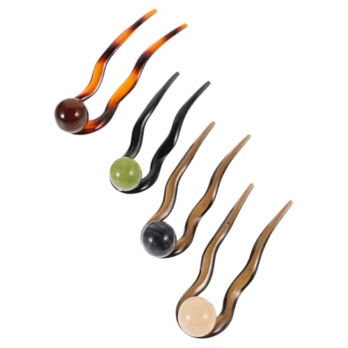 MERRYHAPY 4 Stück U-Förmige Haarnadeln für Damen Vintage Haar Styling Zubehör Perlenverzierte Chignon Pins Haarstäbe in 4 Farben für Hochsteckfrisuren von MERRYHAPY