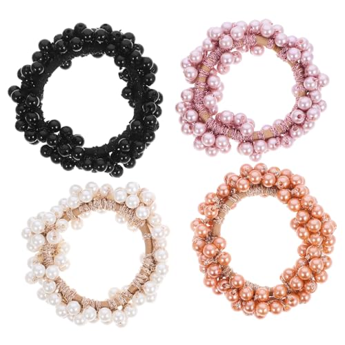 MERRYHAPY 5 Stück Teiliges Haargummis für Damen mit Kunstperlen Elastische Haargummis Champagner Gold Schwarz für Dünnes Haar und Vielseitige Frisuren von MERRYHAPY