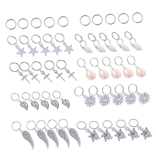 MERRYHAPY 50 Stück Haarringe Metall Rund Haarschmuck Zöpfe Ringe mit Stern Blattanhänger DIY Haaraccessoires für Frauen und Mädchen von MERRYHAPY
