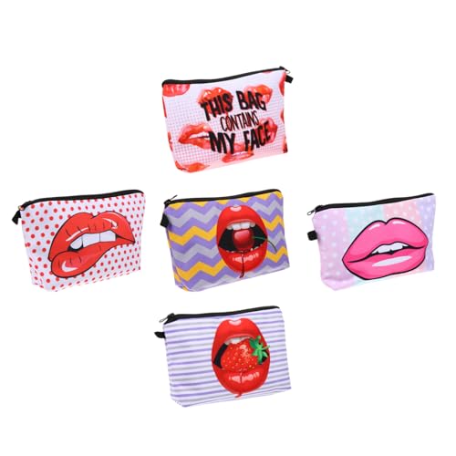 MERRYHAPY 5stücke Teiliges Kosmetiktaschen Mit Lippen Rosenmuster wasserdichte Make-up-Taschen Für Damen Für Reisen Business Und Alltag Leicht Und Elegant von MERRYHAPY