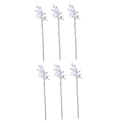 MERRYHAPY 6 Stk Haarnadel chinesische Haarstäbchen Perlenhaargabeln Haardekore Essstäbchen aus Strass Haarquaste die chinesin haar spangen Blumenhaarstäbchen Haarschmuck Imitationsperle Weiß von MERRYHAPY