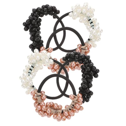 MERRYHAPY 6 Stück Teiliges Perlen haargummi Elastische Haarbänder mit Perlen Modische Ponytail halter in Creme Grau und Champagner Flexible Haarschmuck accessoires für Damen von MERRYHAPY