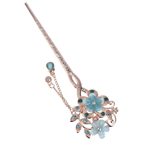 MERRYHAPY Vintage Haarnadel Blume Blau Chinesische Haarnadel Dekorative Antike Damen Chignon Clip Blau von MERRYHAPY