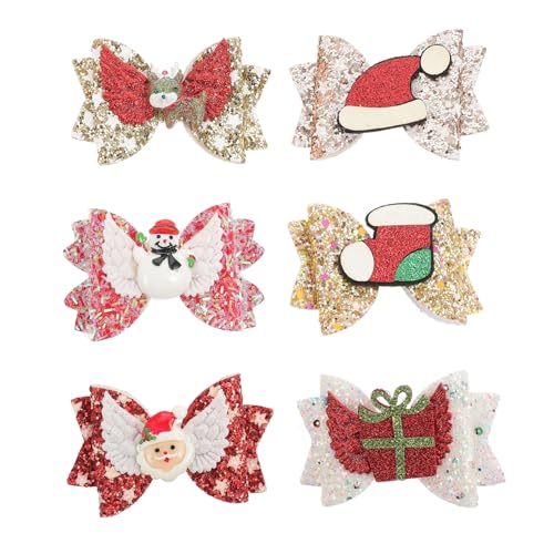 MERRYHAPY 6er Satz Weihnachts-haarnadeln Mit Schleifenknoten Glitzer-haarspangen Für Kinder Haarklammern Mit Schleifen von MERRYHAPY