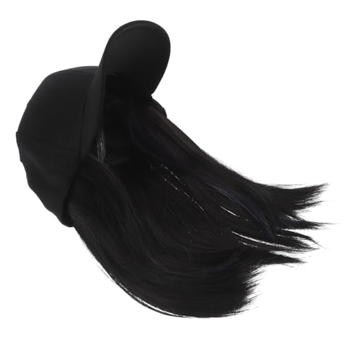 MERRYHAPY Baseball Cap mit Haarverlängerung Damen Verstellbar Ohrhängendes Design Realistische Perücke Schwarz Modischer Baseballhut für Alltag und Freizeit von MERRYHAPY