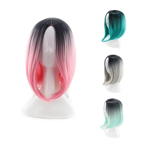 MERRYHAPY Bob-perücke Damen Mit Farbverlauf Aus Kunsthaar Kurze Glatte Perrücken Für Partys Halloween Cosplay Und Alltag Spitze Hochtemperatur-bob-perücke Farbverlauf von MERRYHAPY