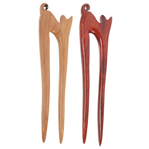 MERRYHAPY 2stücke Holz Haar Essstäbchen Katzenform Haarstab Für Mädchen Frauen Haargabel Haar Styling Werkzeug Klassisches Aussehen Hochwertige Materialien Robust Und Stabil Glatte Oberfläch von MERRYHAPY