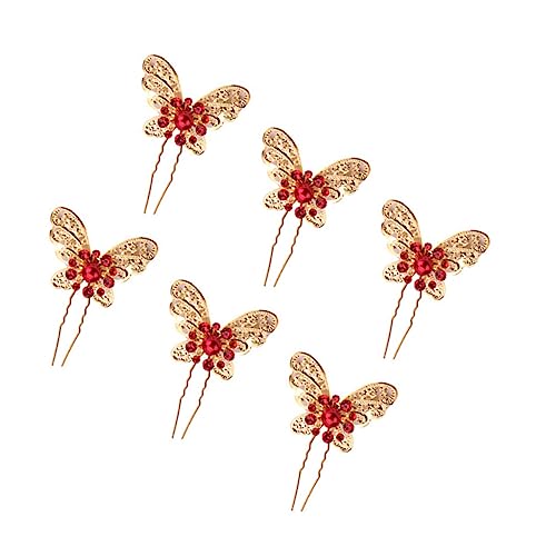 MERRYHAPY 6 Stücke U-förmigen Strass Haarnadeln Schmetterling Haar Stick Vintage Braut Haar Essstäbchen Für Frauen von MERRYHAPY