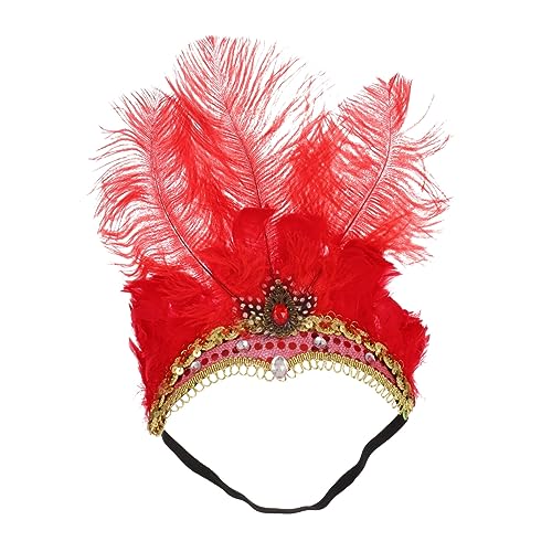MERRYHAPY Feder kopfschmuck Stirnband Flapper-Kopfstück Mädchen-Outfits Flapper-Zubehör Flapper-Stirnband Performance-Stirnband Party-Haare Weihnachtshaarband Feder-Stirnband Haarschmuck rot von MERRYHAPY