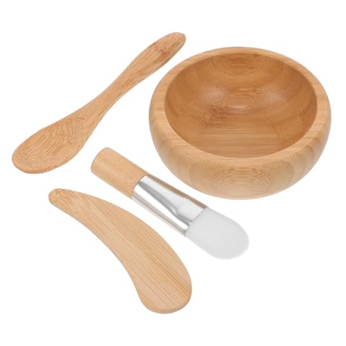 MERRYHAPY Gesichtsmaske Rührschüssel Set Holzschale Rührstab Pinsel Löffel DIY Maskenzubehör für Individuelle Hautpflege und Einfaches Mischen Leicht Tragbar und Praktisch von MERRYHAPY